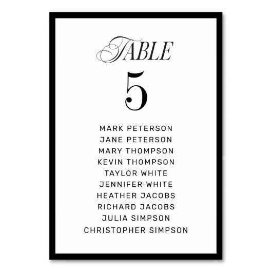 Numéro De Table Tableau de sièges Mariage noir et blanc classique (Par défaut)