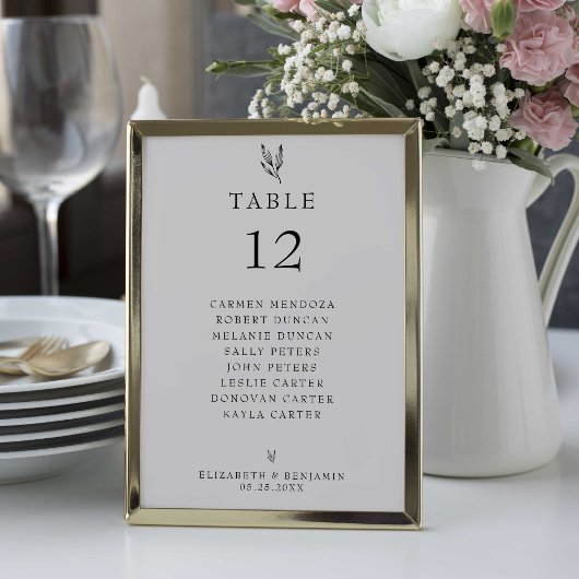 Numéro De Table Tableau des sièges mariages minimaliste
