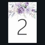 Numéro De Table Tableau Deux Aquarelle Mariage Floral pourpre<br><div class="desc">Le design simple présente un arrangement floral aquarelle dans les tons violets avec le numéro 2 dans une simple typographie gris foncé.</div>