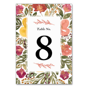 Numéro De Table Tableau en fleurs botaniques