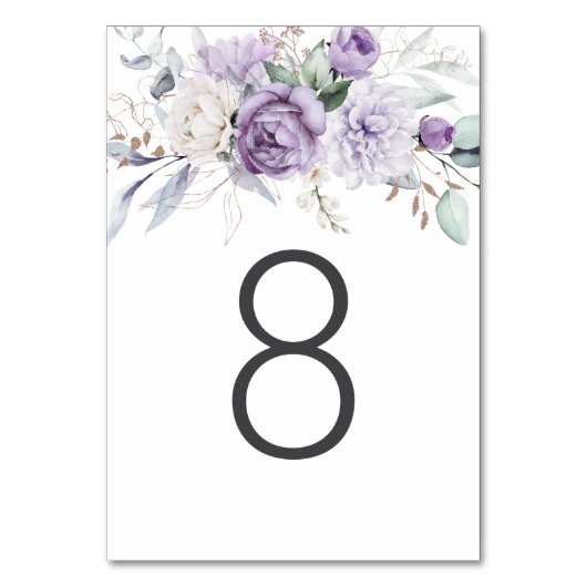 Numéro De Table Tableau Huit Aquarelle Mariage Floral pourpre (Par défaut)