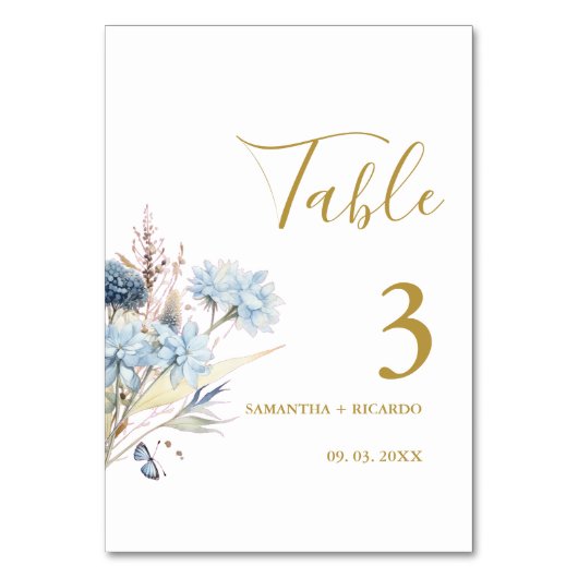 Numéro De Table Tableau Mariage de fleurs de printemps bleu Dusty  (Dos)