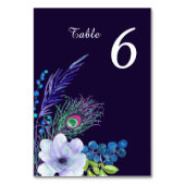 Numéro De Table Tableau Mariage de plumes florales Boho bleu (Dos)