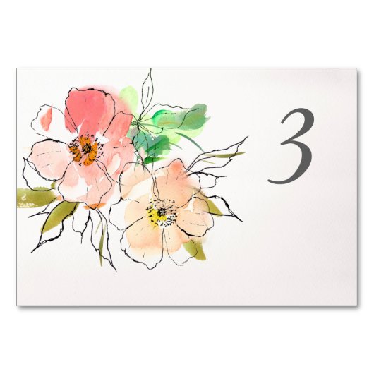 Numéro De Table Tableau Mariage d'impression florale aquarelle (Dos)