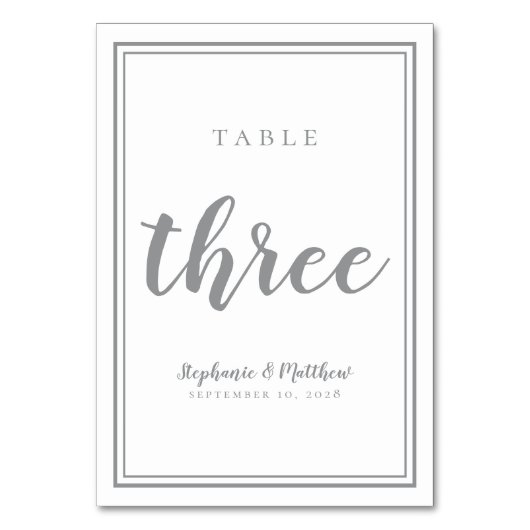 Numéro De Table Tableau mariage numéro trois gris et blanc simples (Par défaut)