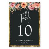 Numéro De Table Tableau Mariage vert de la trame d'or floral rusti (Dos)