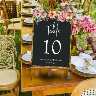 Numéro De Table Tableau Mariage vert de la trame d'or floral rusti