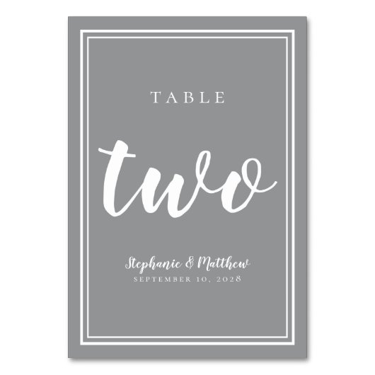 Numéro De Table Tableau numéro deux | Mariage blanc gris simple (Dos)