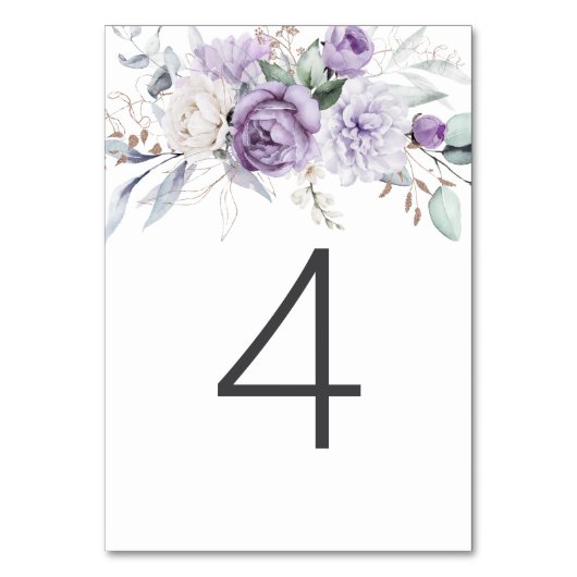 Numéro De Table Tableau Quatre Aquarelle Mariage Floral pourpre (Dos)