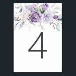 Numéro De Table Tableau Quatre Aquarelle Mariage Floral pourpre<br><div class="desc">Le design simple présente un arrangement floral aquarelle dans les tons violets avec le nombre 4 en simple typographie gris foncé.</div>