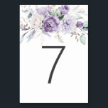Numéro De Table Tableau Sept Aquarelle Mariage Floral pourpre<br><div class="desc">Le design simple présente un arrangement floral aquarelle dans les tons violets avec le chiffre 7 dans une simple typographie gris foncé.</div>