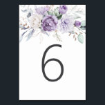 Numéro De Table Tableau Six Aquarelle Mariage Floral violet<br><div class="desc">Le design simple présente un arrangement floral aquarelle dans les tons violets avec le numéro 6 dans une simple typographie gris foncé.</div>