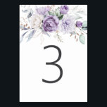 Numéro De Table Tableau Trois Aquarelle Mariage Floral pourpre<br><div class="desc">Le design simple présente un arrangement floral aquarelle dans les tons violets avec le nombre 3 dans une simple typographie gris foncé.</div>