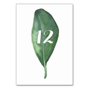 Numéro De Table Tableau vert minimaliste Feuilles vertes de feuill