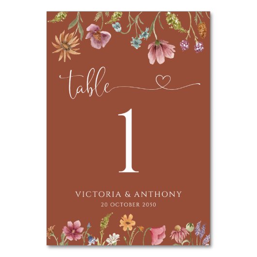 Numéro De Table Tableaux Fleurs sauvages en terre cuite Numéros de (Par défaut)