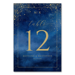 Numéro De Table Taches d'aquarelle bleue élégante