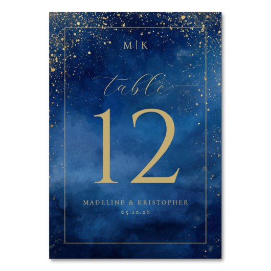 Numéro De Table Taches d'aquarelle bleue élégante (Par défaut)