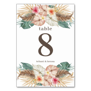 Numéro De Table Tahiti   Île tropicale Hibiscus Palm Floral
