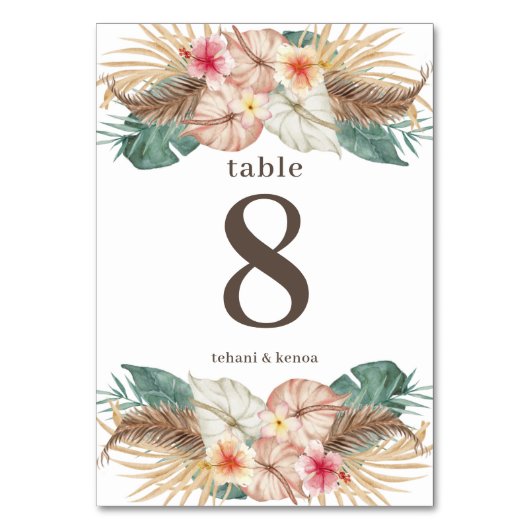 Numéro De Table Tahiti | Île tropicale Hibiscus Palm Floral (Par défaut)