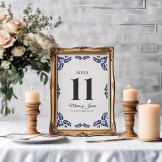Numéro De Table Talavera Black Floral Minimalist Spanish Wedding
