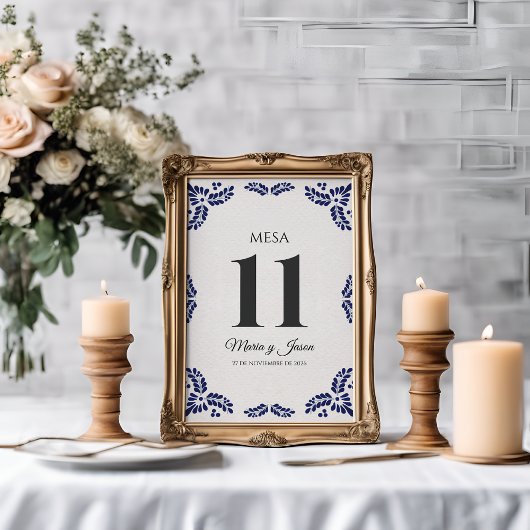Numéro De Table Talavera Black Floral Minimalist Spanish Wedding