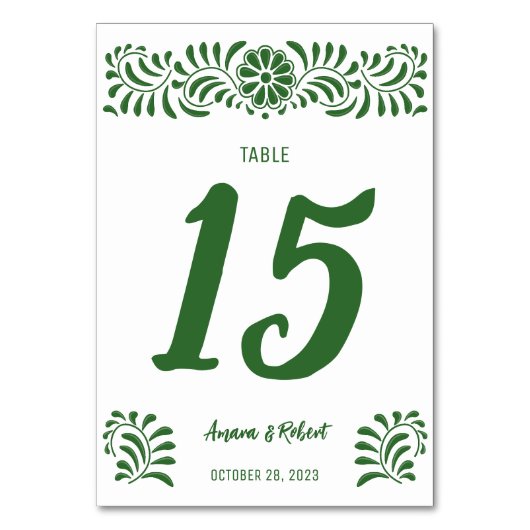 Numéro De Table Talavera mexicain vert (Dos)