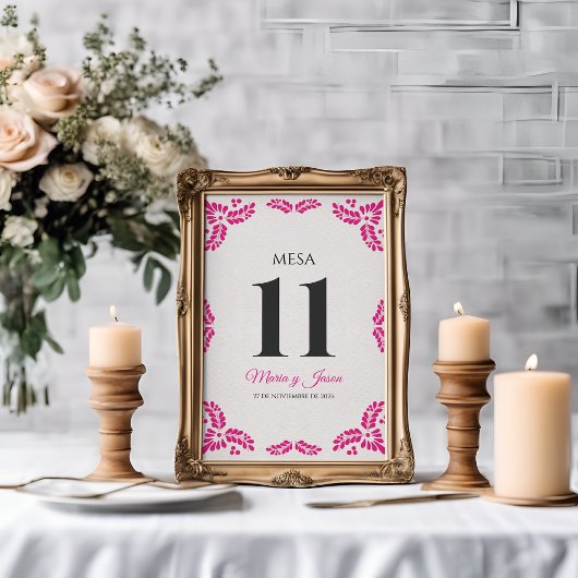 Numéro De Table Talavera Pink Floral Minimalist Spanish Wedding