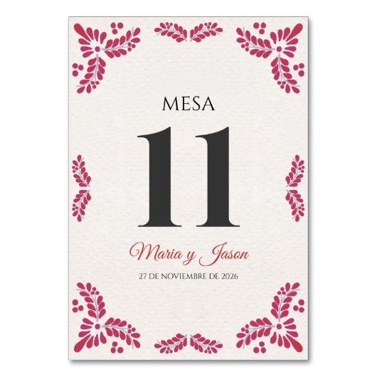 Numéro De Table Talavera Red Floral Minimalist Spanish Wedding (Par défaut)