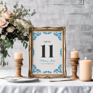 Numéro De Table Talavera Turquoise Minimalist Spanish Wedding