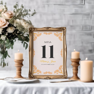 Numéro De Table Talavera Yellow Floral Minimalist Spanish Wedding