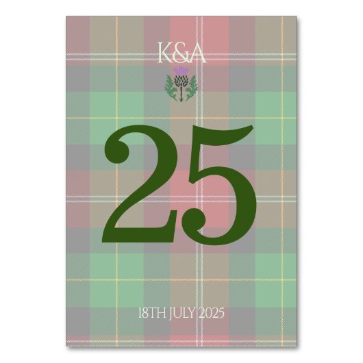 Numéro De Table Tartan écossais traditionnel et chardon écossais (Dos)