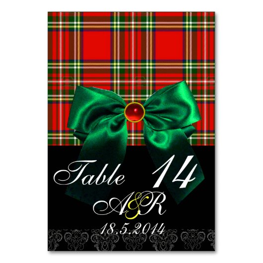 NUMÉRO DE TABLE TARTAN ÉCOSSE ROUGE AVEC MONOGRAMME VERT EN BAS (Dos)
