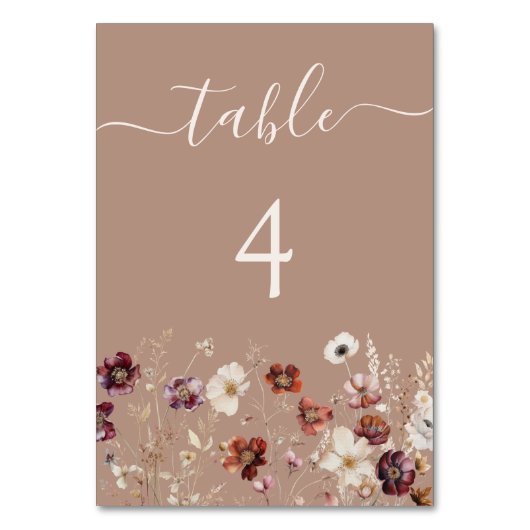 Numéro De Table Taupe Boho Fleur sauvage Mariage d'automne (Par défaut)
