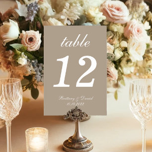 Numéro De Table Taupe Mariage calligraphie Simple Neutralité de sc