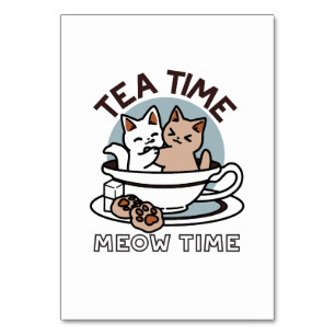 Numéro De Table Tea Time Meow Time - Cute Cat and Tea Design