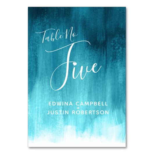 Numéro De Table Teal abstract wash moderne art table number five (Dos)