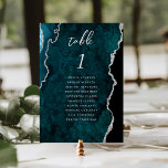 Numéro De Table Teal Blue Silver Agate Wedding<br><div class="desc">This elegant modern wedding table number card features a teal blue watercolor agate background trimmed with faux silver glitter. The word "table" appears in silver gray handwriting script. Add the names of your guests who are assigned to each table.</div>