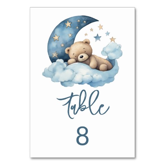 Numéro De Table Teddy Bear Over the Moon Baby shower (Dos)