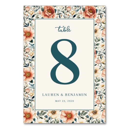 Numéro De Table Teinte florale sarcelle romantique (Par défaut)