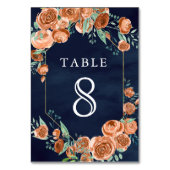 Numéro De Table Terme brûlé Orange Roses Floral Navy Blue Mariage (Dos)