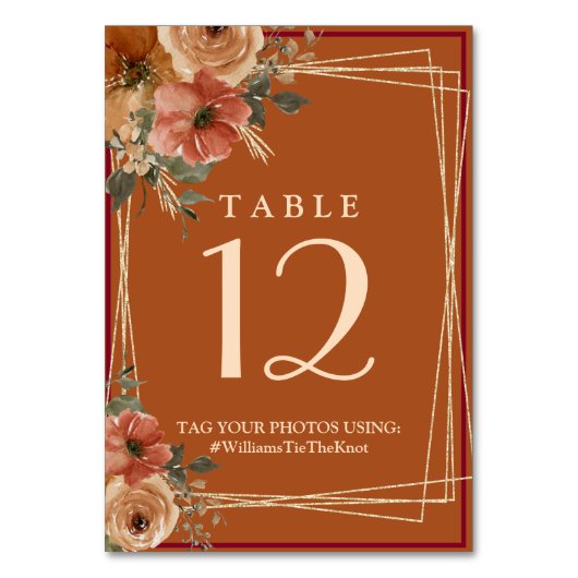 Numéro De Table Terracotta Boho Automne Floral Aquarelle (Par défaut)