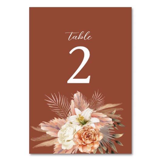 Numéro De Table Terracotta Boho Mariage Floral (Dos)