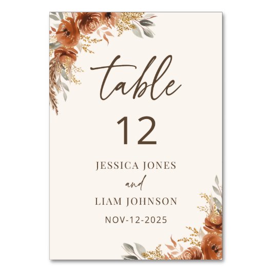 Numéro De Table Terracotta Boho Rustic Fall Floral Mariage (Par défaut)