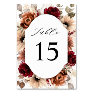Numéro De Table Terracotta Burgundy Mauve Floral Mariage géométriq