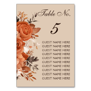 Numéro De Table Terracotta légère et Mariage orange brûlé