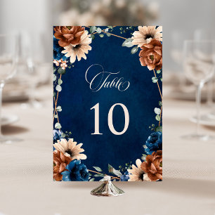 Numéro De Table Terracotta Marine Bleu Vert Mariage géométrique