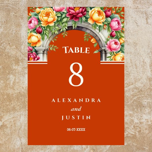 Numéro De Table Terracotta Méditerranée Floral Arch Mariage