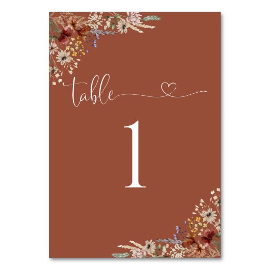Numéro De Table Terracotta Minuscule Mariage Fleur sauvage Numéro  (Dos)