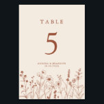 Numéro De Table Terracotta Rustic Floral Automne Fleur sauvage Mar<br><div class="desc">Ajoutez du style à vos tables de réception avec ces cartes de numéro de table à fleurs en terre cuite. Dotés d'oeuvres d'art fleurs sauvages rustiques et d'une typographie élégante,  ils sont parfaits pour les mariages d'automne. Customisez facilement les numéros en fonction de votre disposition.</div>