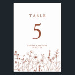 Numéro De Table Terracotta Rustic Floral Automne Fleur sauvage Mar<br><div class="desc">Ajoutez du style à vos tables de réception avec ces cartes de numéro de table à fleurs en terre cuite. Dotés d'oeuvres d'art fleurs sauvages rustiques et d'une typographie élégante,  ils sont parfaits pour les mariages d'automne. Customisez facilement les numéros en fonction de votre disposition.</div>